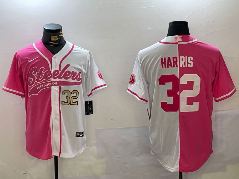 Men Pittsburgh Steelers #32 Harris white pink Joint Name 2024 Nike Limited NFL Jersey style 2->pittsburgh steelers->NFL Jersey